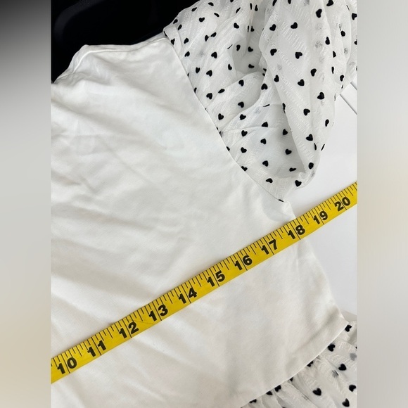 NWT English Factory Contrasting Heart Dotted Puff Sleeve Peplum Top White Sz S - Picture 11 of 13
